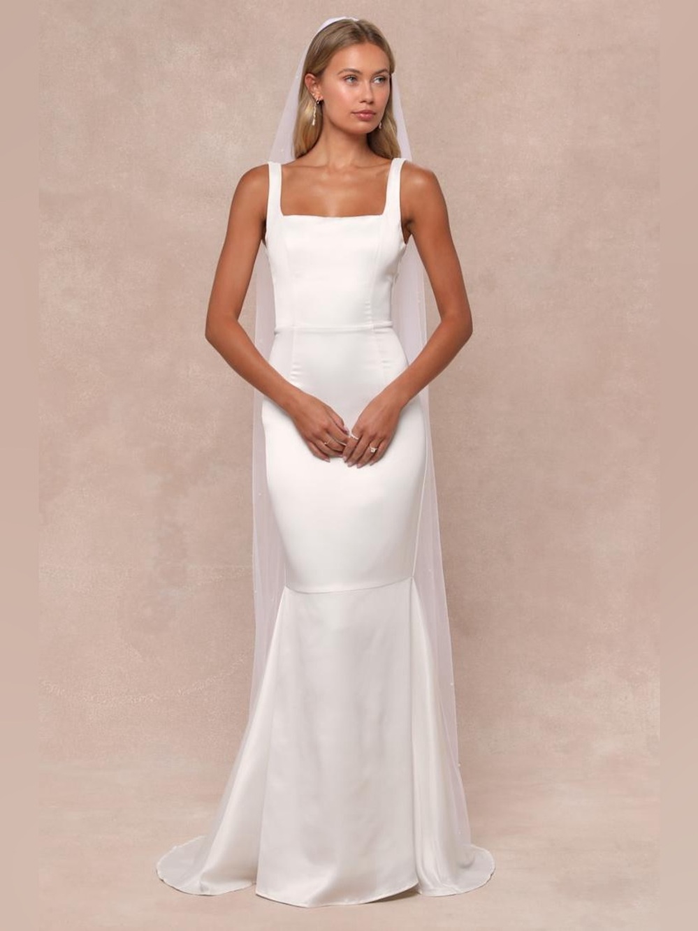 By Lulus Luxe Loveliness White Satin Mermaid Bridal Maxi Dress Size S